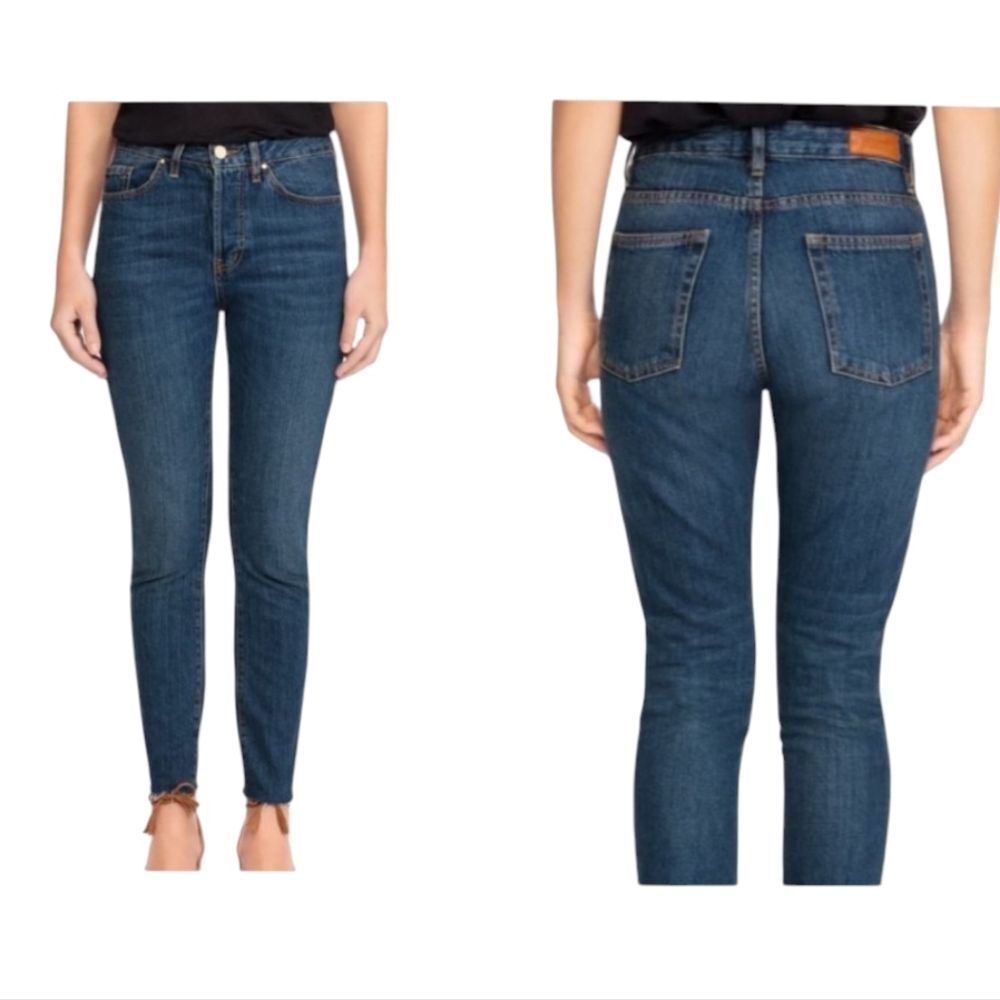 Sezane Denim Jeans Brut Sexy High Waist Raw Hem Straight Leg Button Fly Size 27